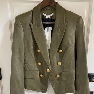 Veronica Beard Cooke Dickey Olive Leather jacket (NEVER WORN, TAGS STILL ON)
